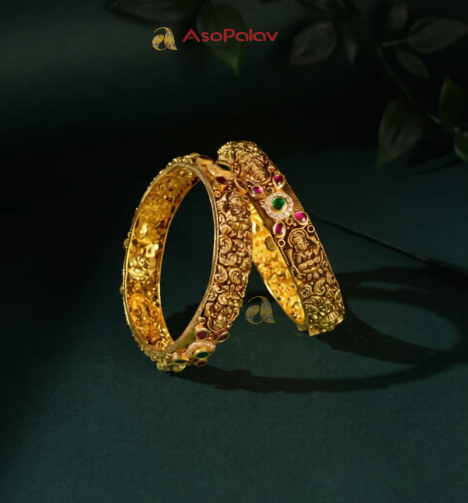 22K Gold Antique Emerald Ruby Bridal Bangles